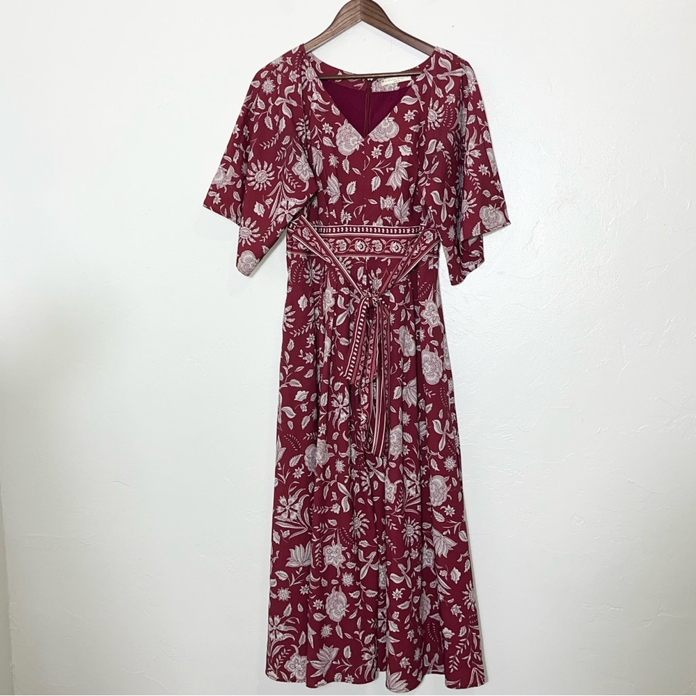 eShakti Wayward Fancies Burgundy Crepe Dress V-Neck Boho Dolman Sleeve Sz 8 - Picture 2 of 11